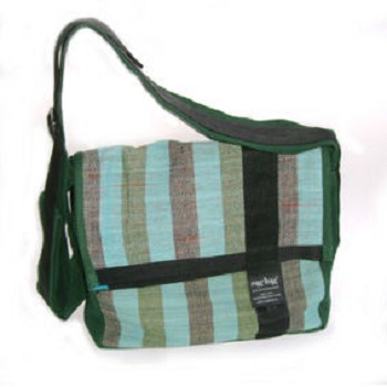 Rag-bag schoudertas 'Calcutta', recycled sari katoen, blauw/grijs